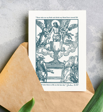 The Eucharist digital print | download | catholic art | vintage prayer card | First communion | gift | Jesus Christ | printable | Blue