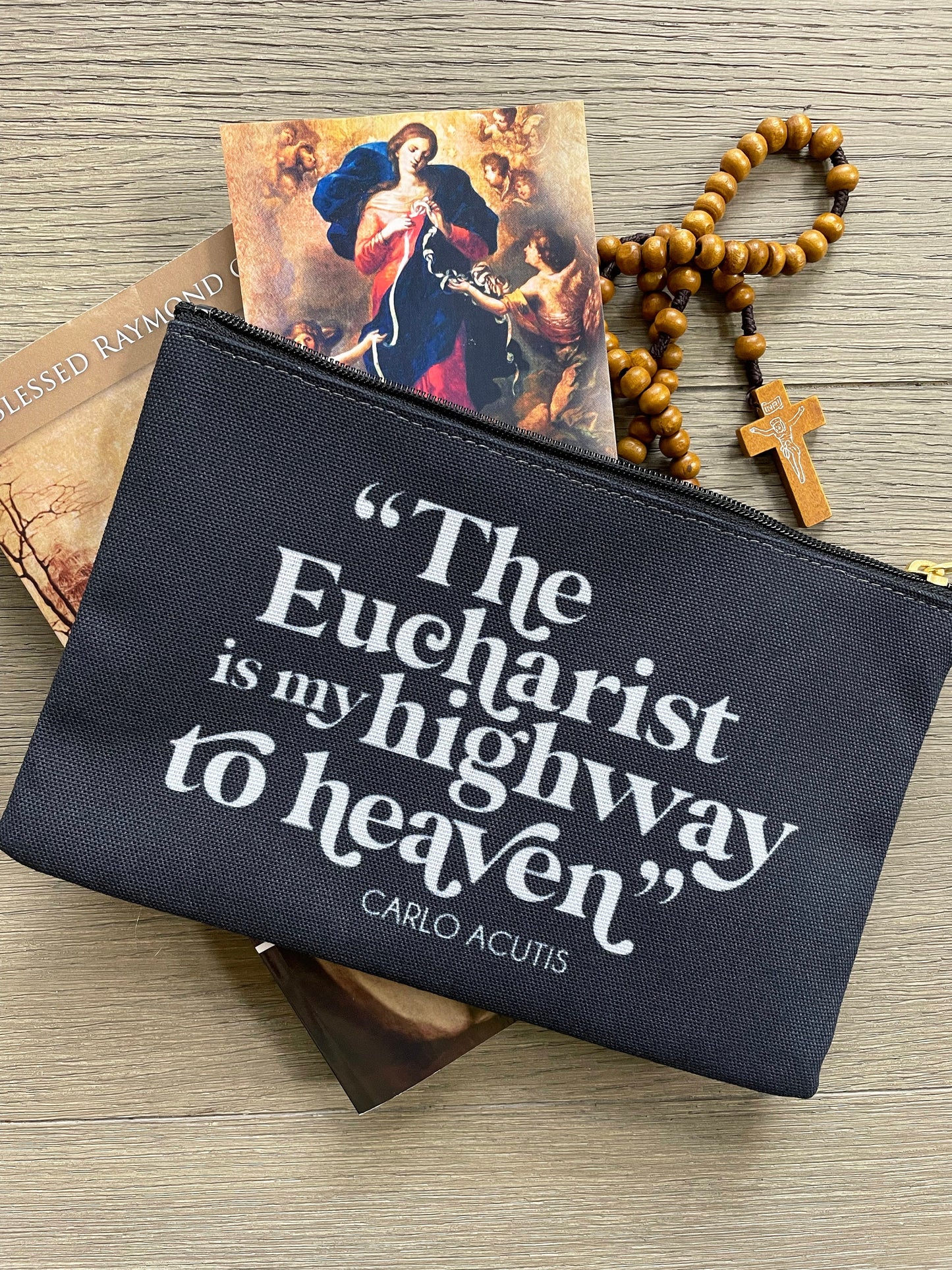 Bl Carlo Acutis The Eucharist is my highway to heaven  Black Accessory Pouch