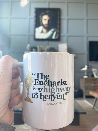 The Eucharist is my Highway to Heaven White Ceramic Mug | Carlo Acutis | Catholic gift | confirmation | first communion |