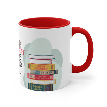 So many great books, so little time | Accent Coffee Mug, 11oz | Catholic books | Catholic mug |  Catholic Reading worm