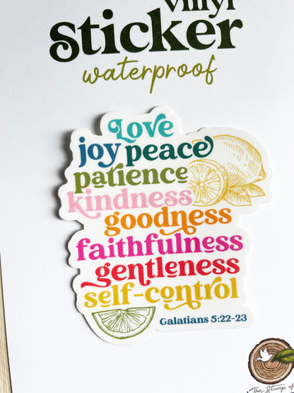 The Fruits of the Holy Spirit Waterproof Sticker Galatians 5:22-23