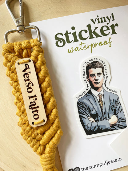 Bl. Pier Giorgio Frassati Mustard Macrame Keychain and Sticker