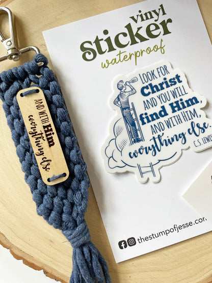 C.S. Lewis Macrame Keychain and Waterproof Sticker